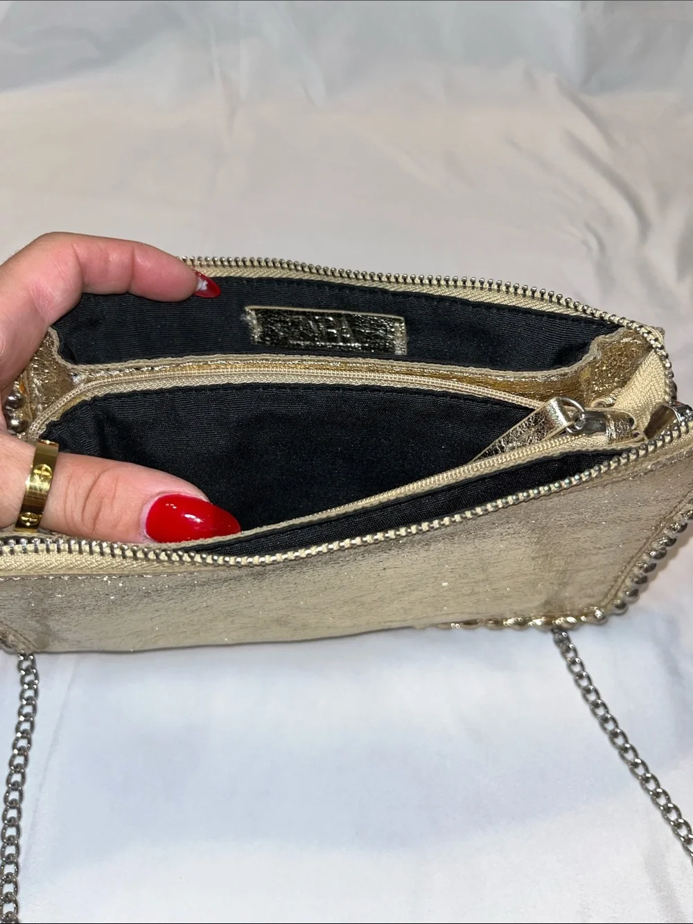 Zara Gold Metallic Chain Shoulder Crossbody Bag